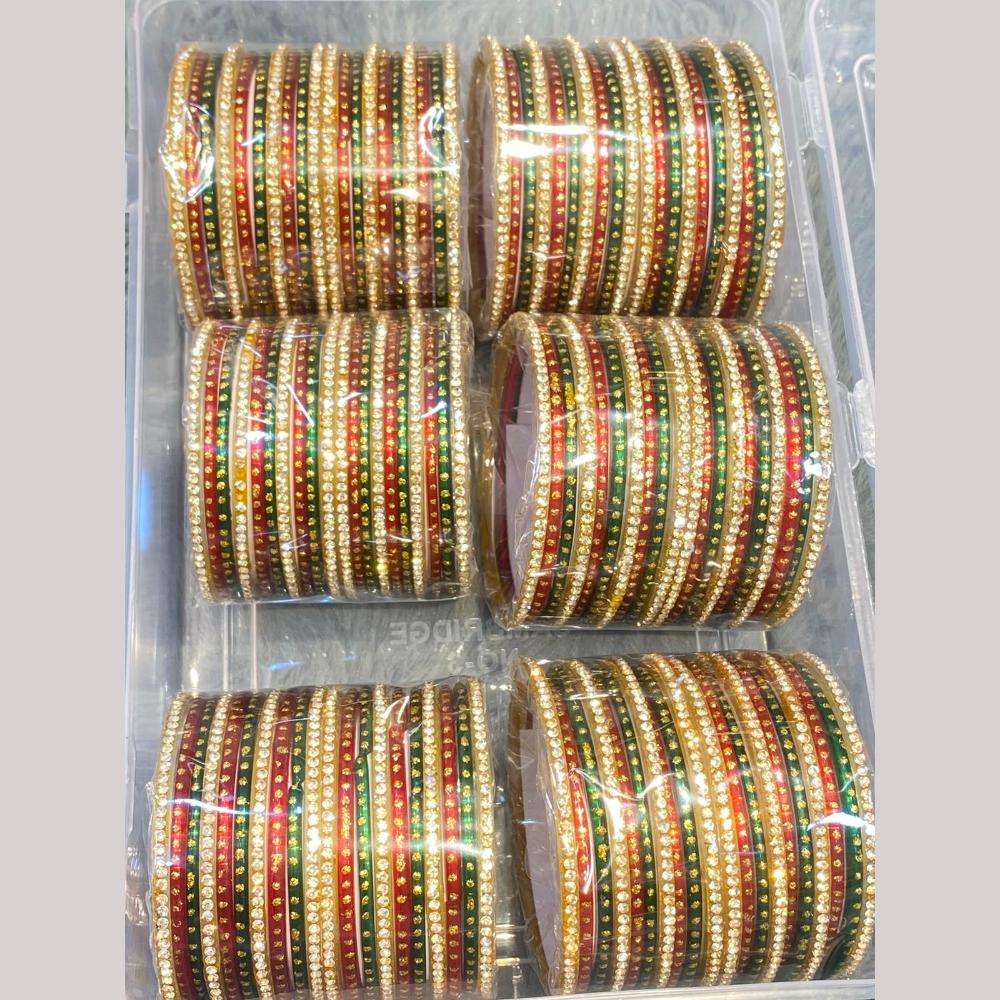 Hira Collections Decorative Austrian Stone Colorful Galss Bangles Set