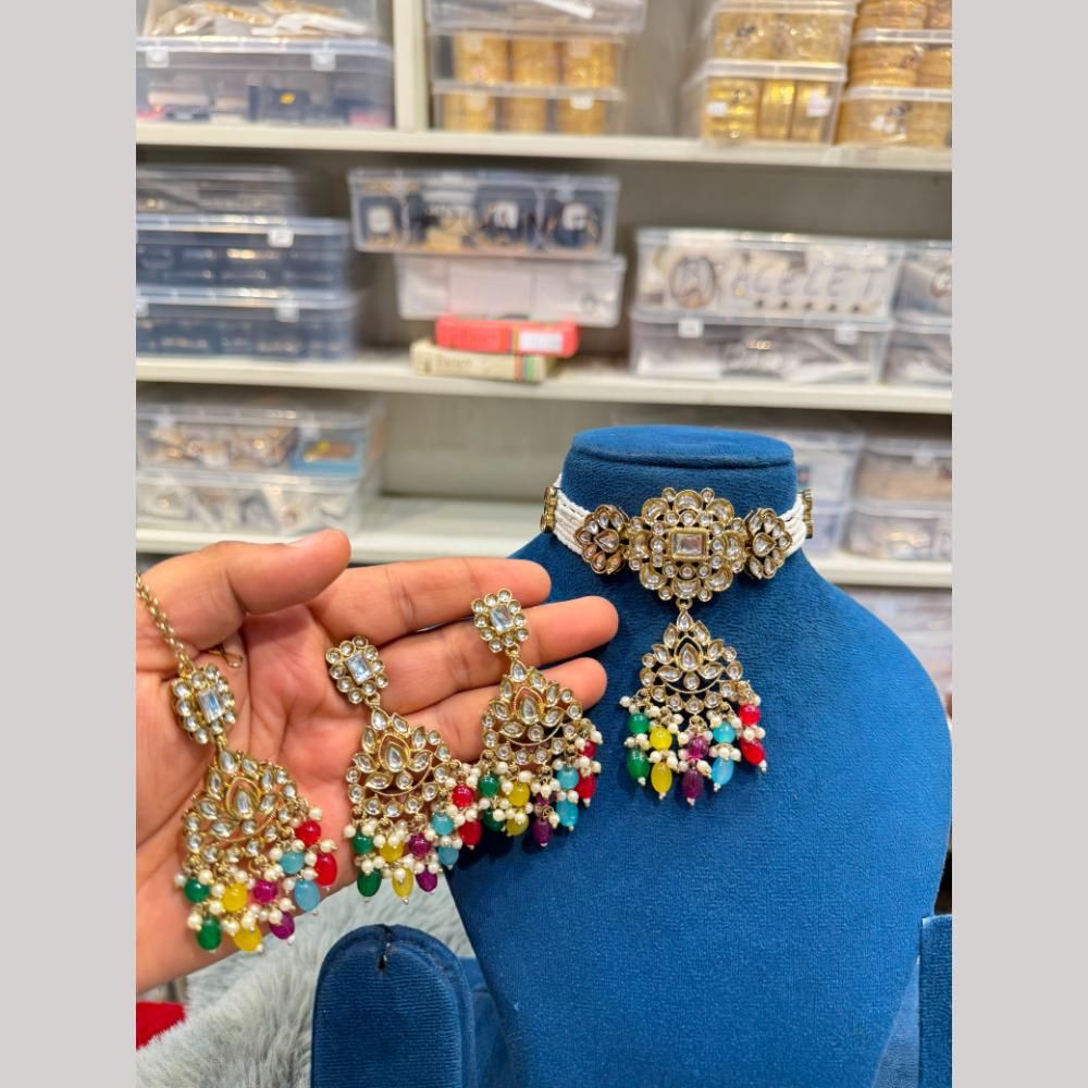 Hira Collections Premium Kundan Stone Beads And Pearl Choker Necklace Set