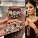 Hira Collections Premium Kundan Stone Beads And Pearl Choker Necklace Set