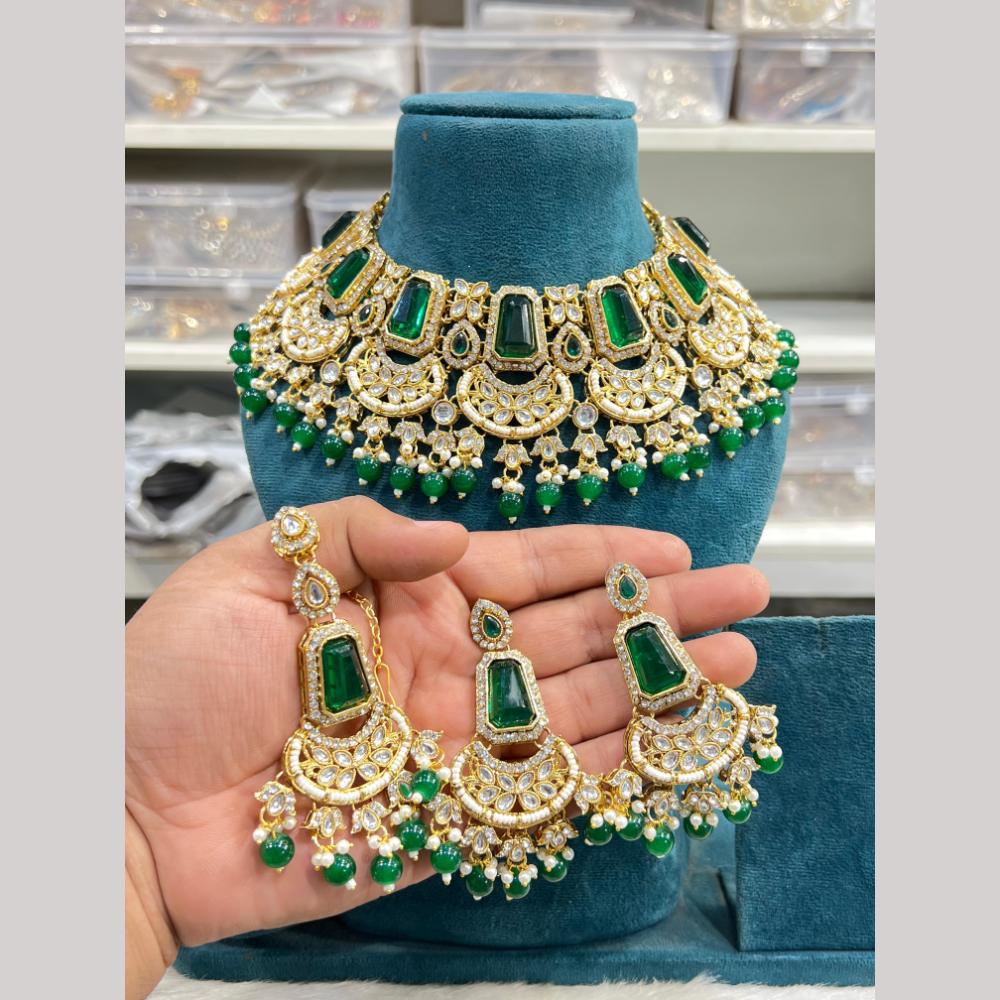 Hira Collections Premium Kundan Stone Beads And Pearl Choker Necklace Set