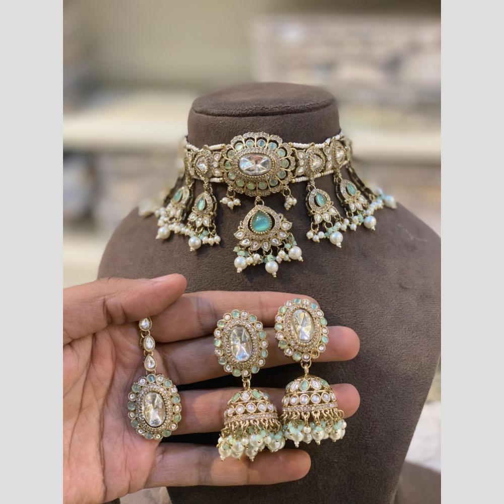 Hira Collections Premium Kundan Stone Beads And Pearl Choker Necklace Set
