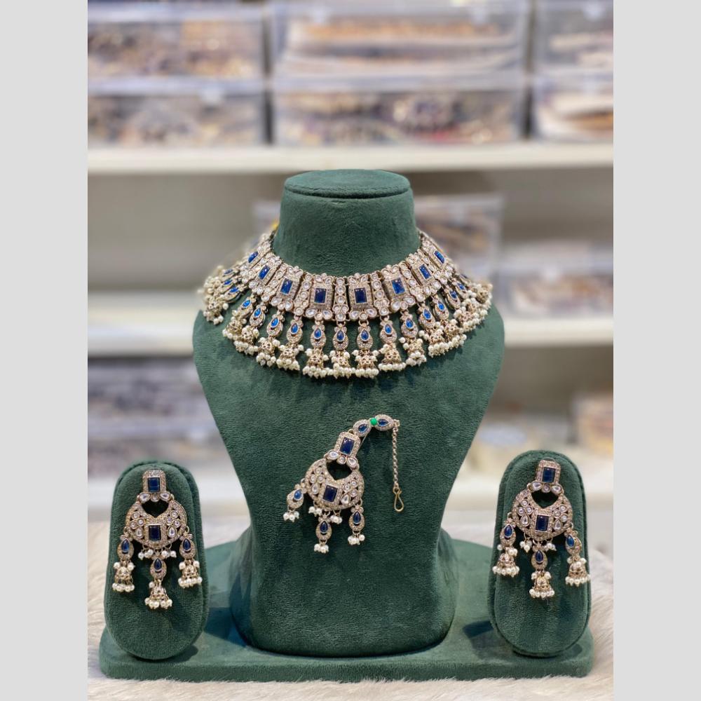Hira Collections Premium Kundan Stone And Pearl Choker Necklace Set