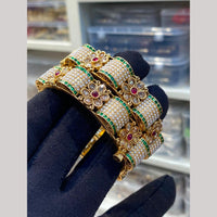 Hira Collections Premium Pota Stone And Pearl Openable Bangles Set