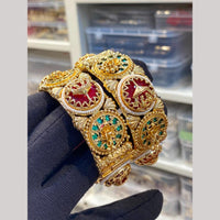 Hira Collections Premium Pota Stone And Pearl Openable Bangles Set