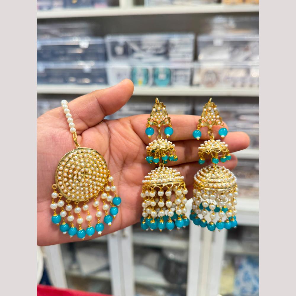 Hira Collections Stylish Beads And Pearl Jhumki Earrings With Maang Tikka