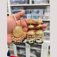 Hira Collections Stylish Beads And Pearl Jhumki Earrings With Maang Tikka