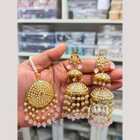 Hira Collections Stylish Beads And Pearl Jhumki Earrings With Maang Tikka