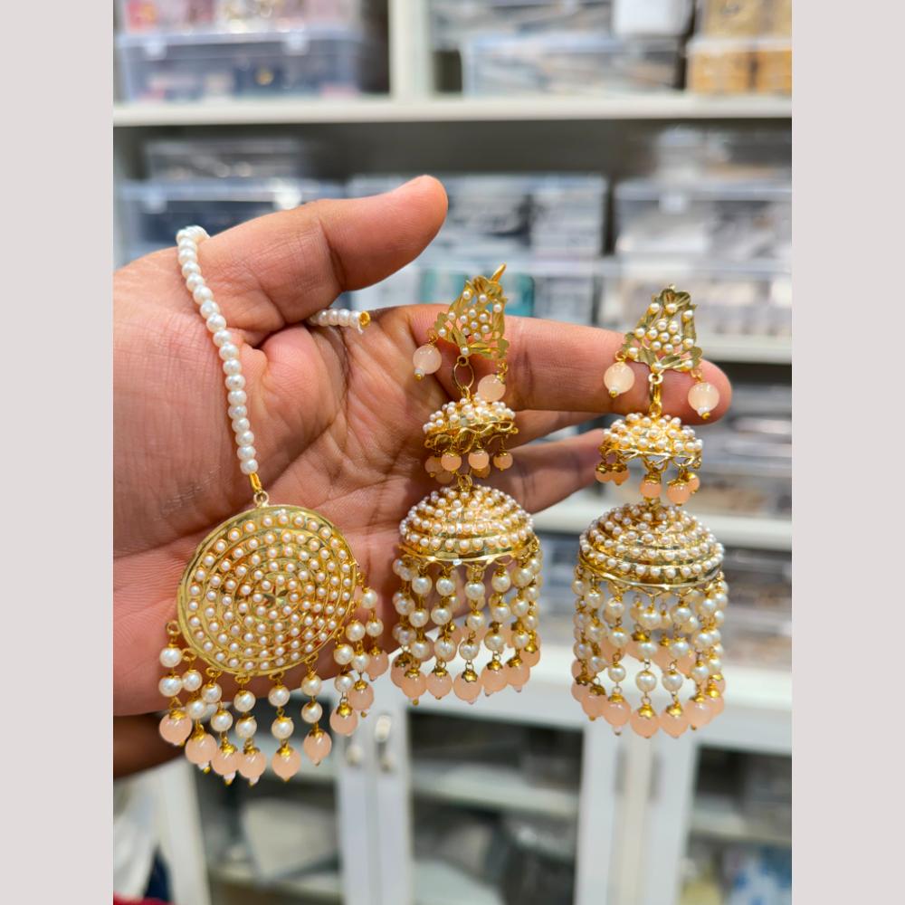 Hira Collections Stylish Beads And Pearl Jhumki Earrings With Maang Tikka