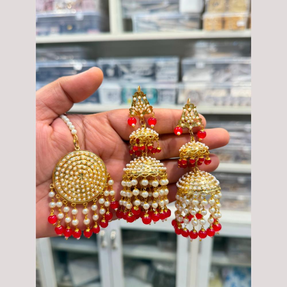 Hira Collections Stylish Beads And Pearl Jhumki Earrings With Maang Tikka