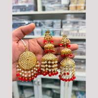Hira Collections Stylish Beads And Pearl Jhumki Earrings With Maang Tikka