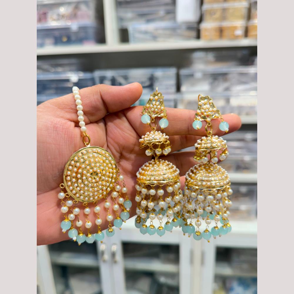 Hira Collections Stylish Beads And Pearl Jhumki Earrings With Maang Tikka