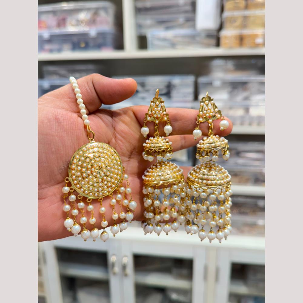Hira Collections Stylish Beads And Pearl Jhumki Earrings With Maang Tikka