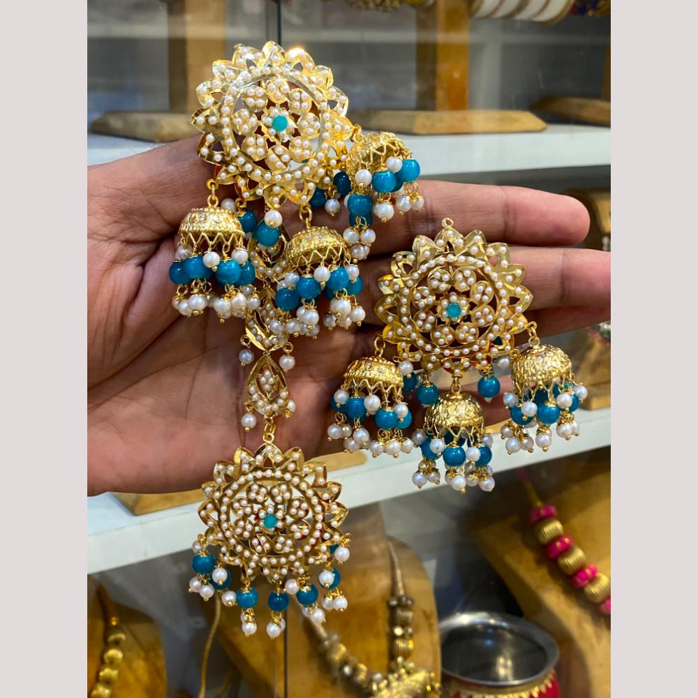 Hira Collections Stylish Beads And Pearl Jhumki Earrings With Maang Tikka