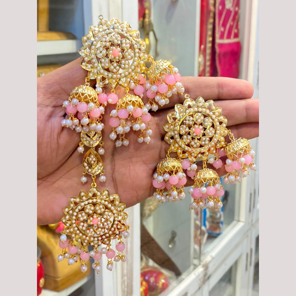 Hira Collections Stylish Beads And Pearl Jhumki Earrings With Maang Tikka