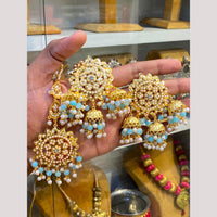 Hira Collections Stylish Beads And Pearl Jhumki Earrings With Maang Tikka