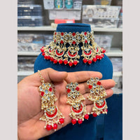 Hira Collections Premium Kundan Stone And Pearl Meenakari Choker Necklace Set