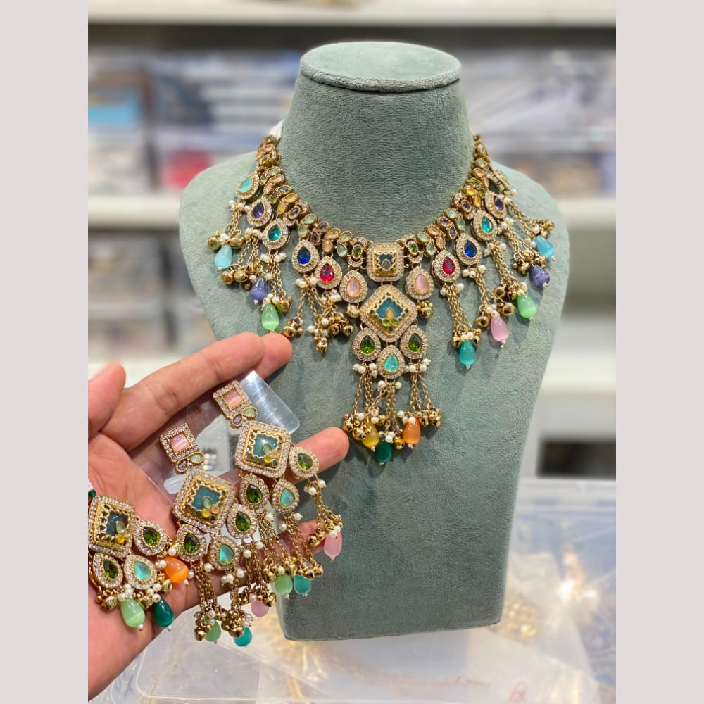 Hira Collections Premium Multicolor Crystal Stone And Beads Necklace Set  
