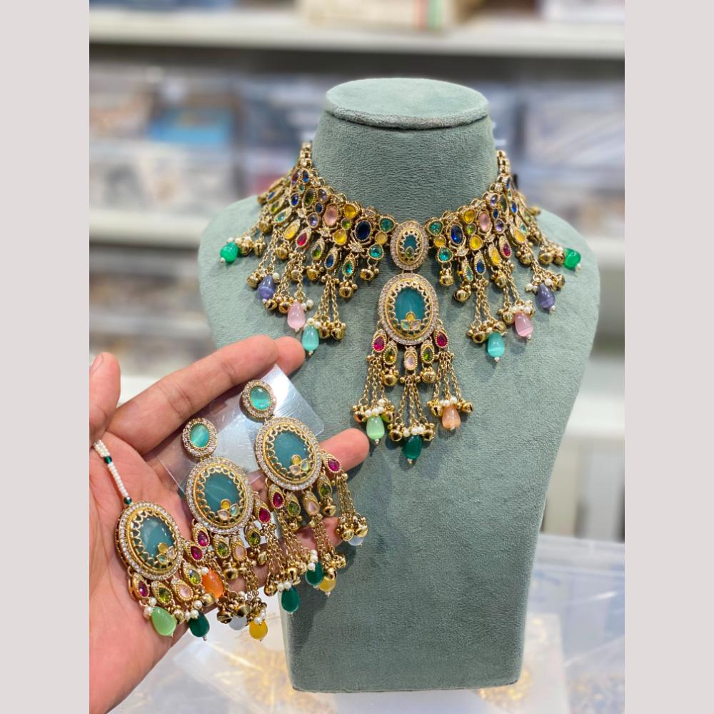 Hira Collections Premium Multicolor Crystal Stone And Beads Necklace Set  