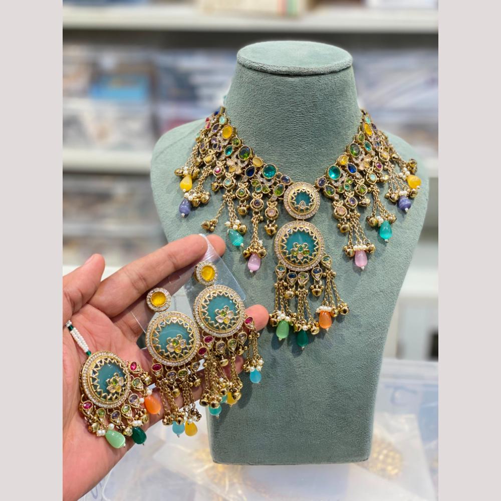 Hira Collections Premium Multicolor Crystal Stone And Beads Necklace Set
