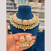 Hira Collections Premium Kundan Stone And Pearl Meenakari Choker Necklace Set