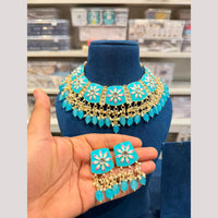 Hira Collections Premium Kundan Stone And Pearl Meenakari Choker Necklace Set