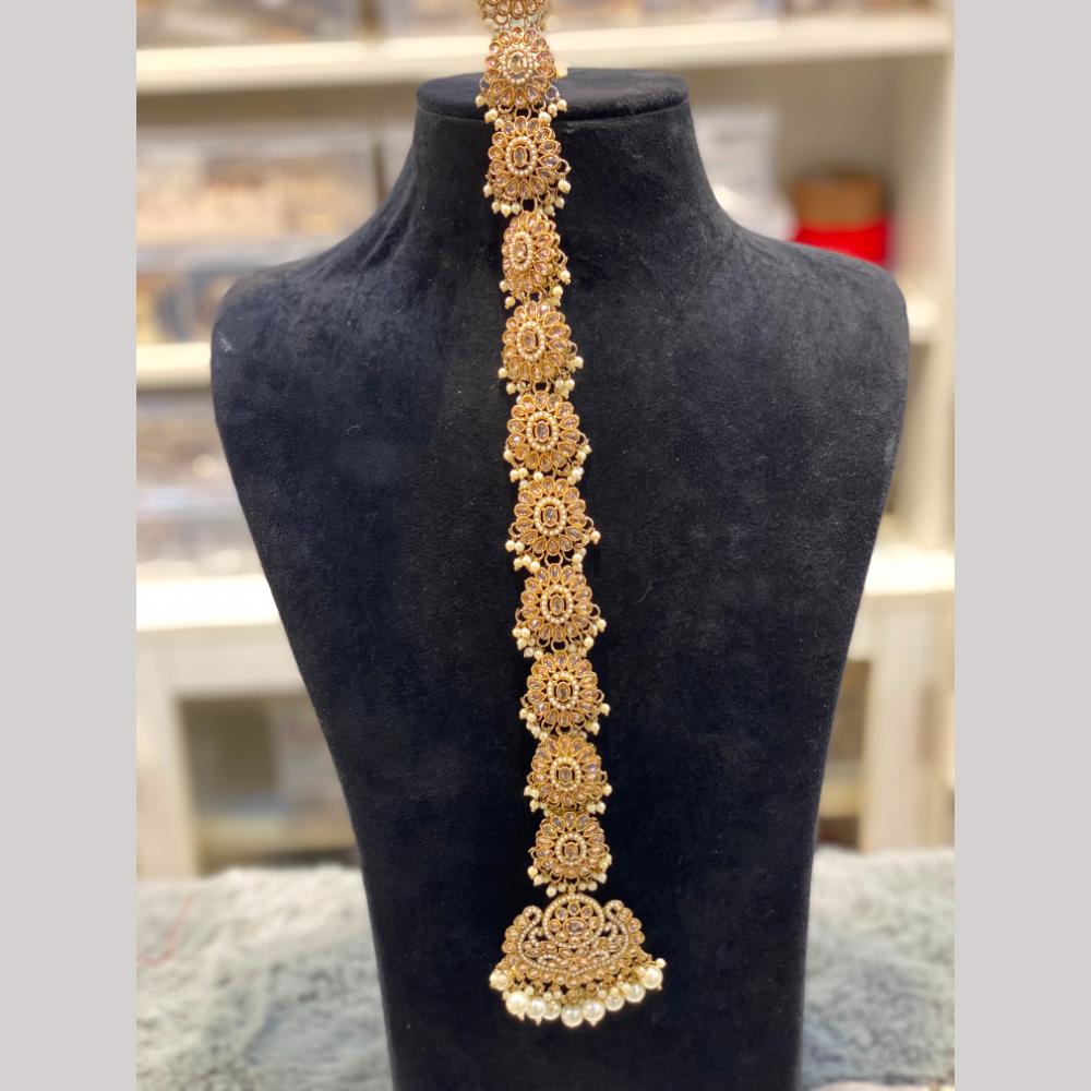Hira Collections Gorgeous Crystal Stone And Pearl Hair Choti Wedding & Festive Look  