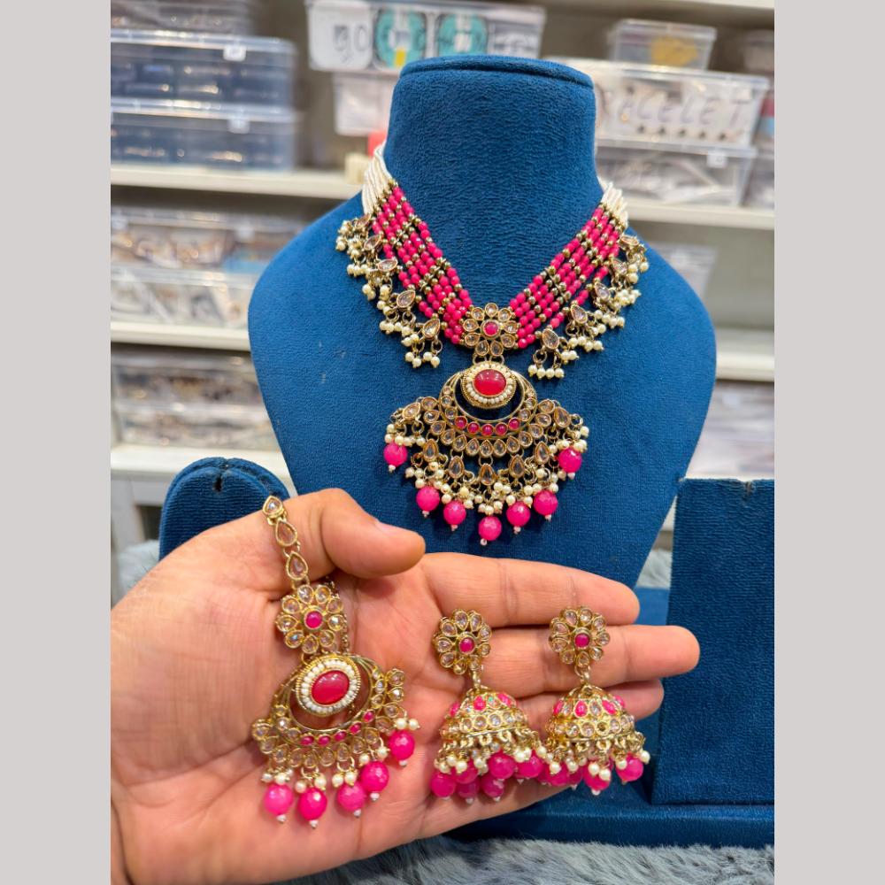 Hira Collections Wedding Wear Crystal Stone And Pearl Beautiful Necklace Set