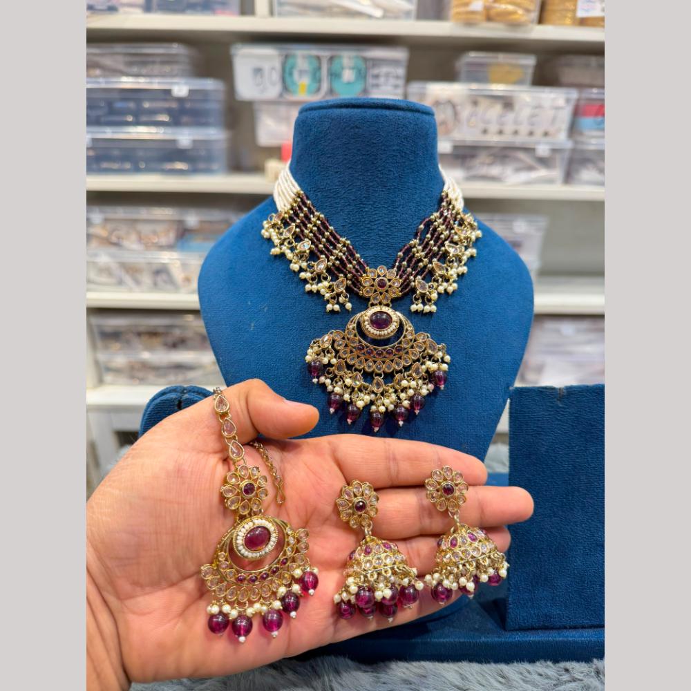 Hira Collections Wedding Wear Crystal Stone And Pearl Beautiful Necklace Set