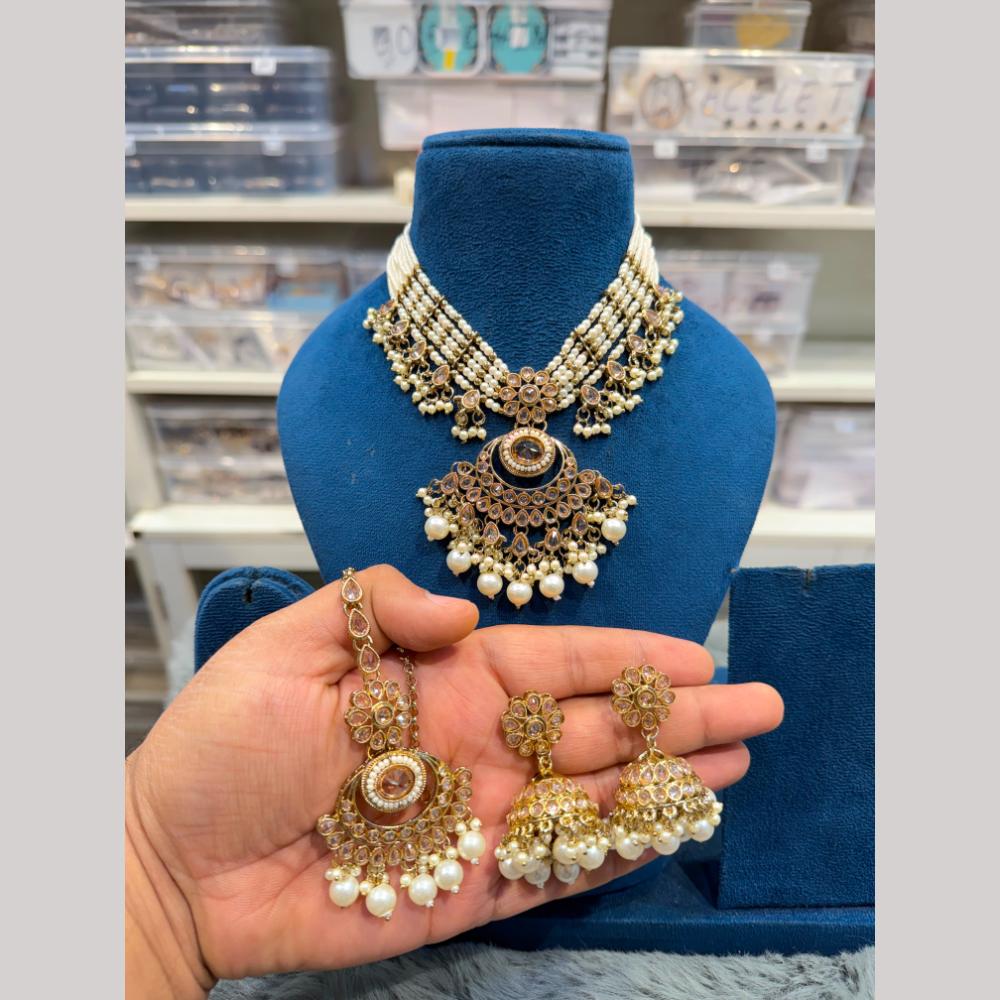 Hira Collections Wedding Wear Crystal Stone And Pearl Beautiful Necklace Set