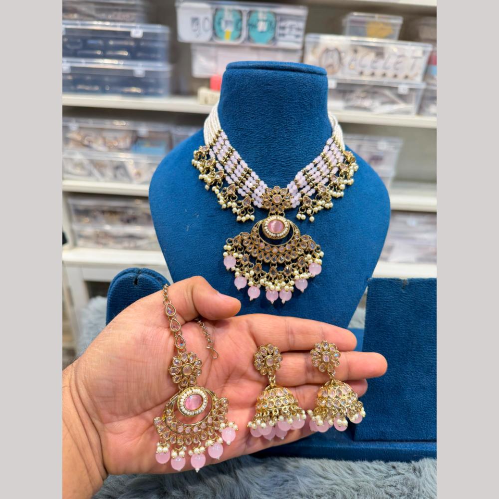 Hira Collections Wedding Wear Crystal Stone And Pearl Beautiful Necklace Set