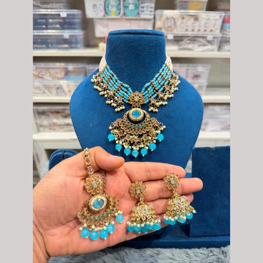 Hira Collections Wedding Wear Crystal Stone And Pearl Beautiful Necklace Set
