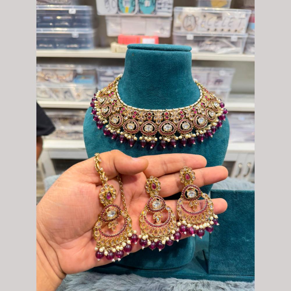 Hira Collections Wedding Wear Kundan Stone Beads And Pearl Necklace Set