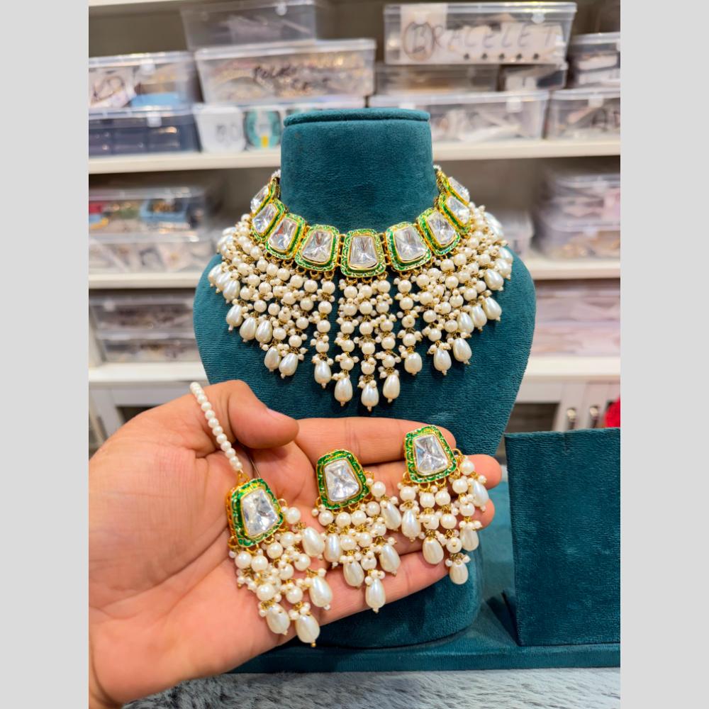 Hira Collections Luxury Kundan Stone Pearl And Beads Meenakari Choker Necklace Set