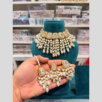 Hira Collections Luxury Kundan Stone Pearl And Beads Meenakari Choker Necklace Set