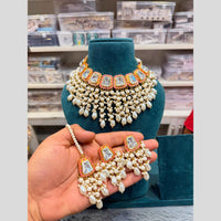 Hira Collections Luxury Kundan Stone Pearl And Beads Meenakari Choker Necklace Set