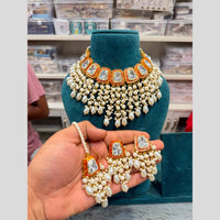 Hira Collections Luxury Kundan Stone Pearl And Beads Meenakari Choker Necklace Set