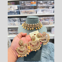 Hira Collections Wedding Wear Crystal Stone And Pearl Choker Necklace Set