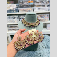 Hira Collections Wedding Wear Crystal Stone And Pearl Choker Necklace Set