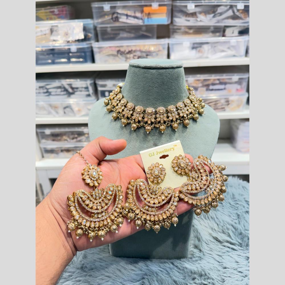 Hira Collections Wedding Wear Crystal Stone And Pearl Choker Necklace Set