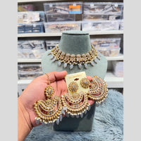 Hira Collections Wedding Wear Crystal Stone And Pearl Choker Necklace Set