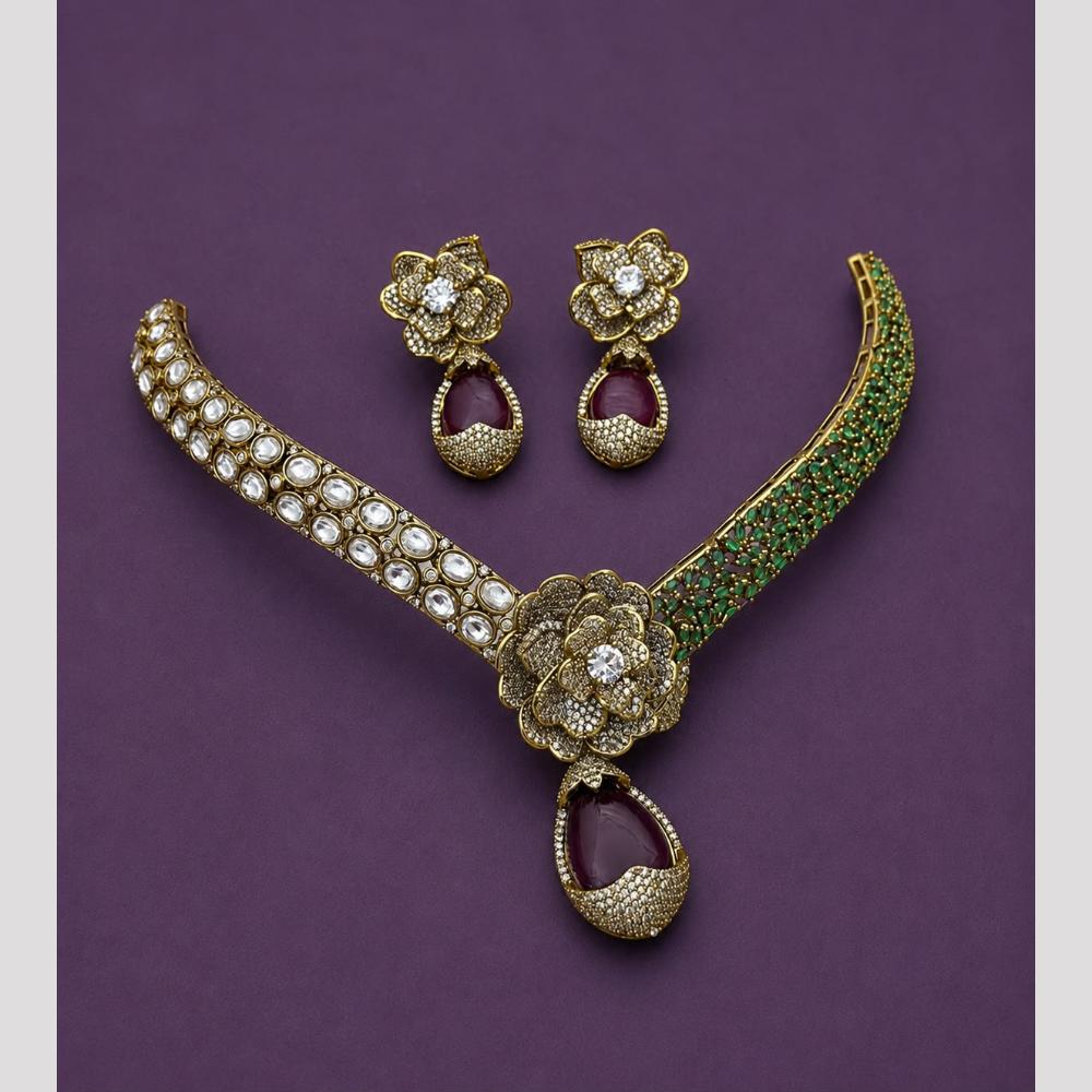 Hira Collections Elegant Austrian Stone Floral Necklace Set