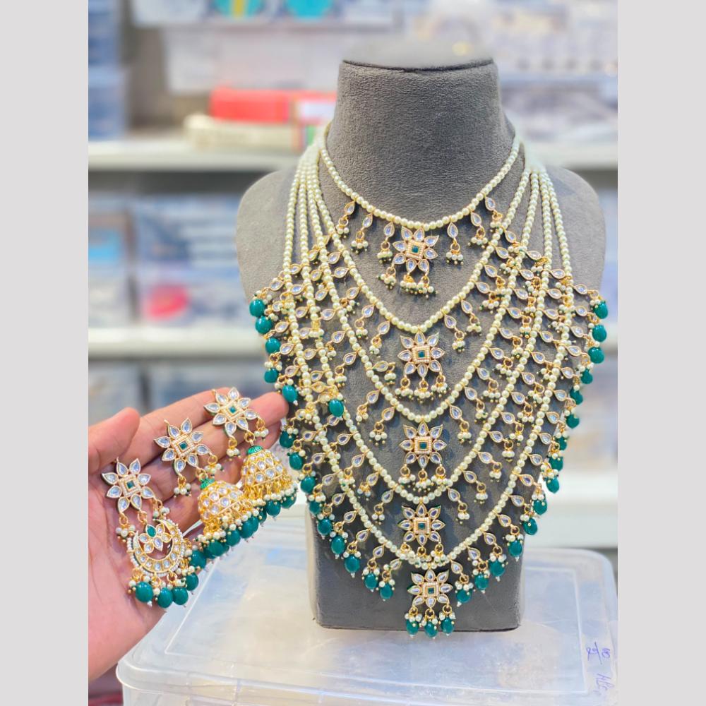 Hira Collections Maharani Style Kundan Stone And Pearl Long Necklace Set