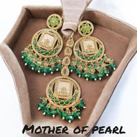 Hira Collections Stylish Crystal Stone And Pearl Dangler Earrings With Maang Tikka