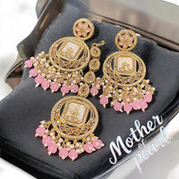 Hira Collections Stylish Crystal Stone And Pearl Dangler Earrings With Maang Tikka