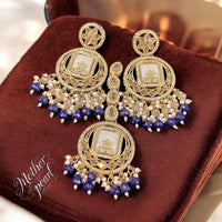 Hira Collections Stylish Crystal Stone And Pearl Dangler Earrings With Maang Tikka