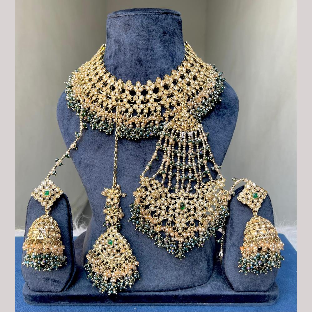 Hira Collections Premium Crystal Stone And Beads Choker Necklace Set