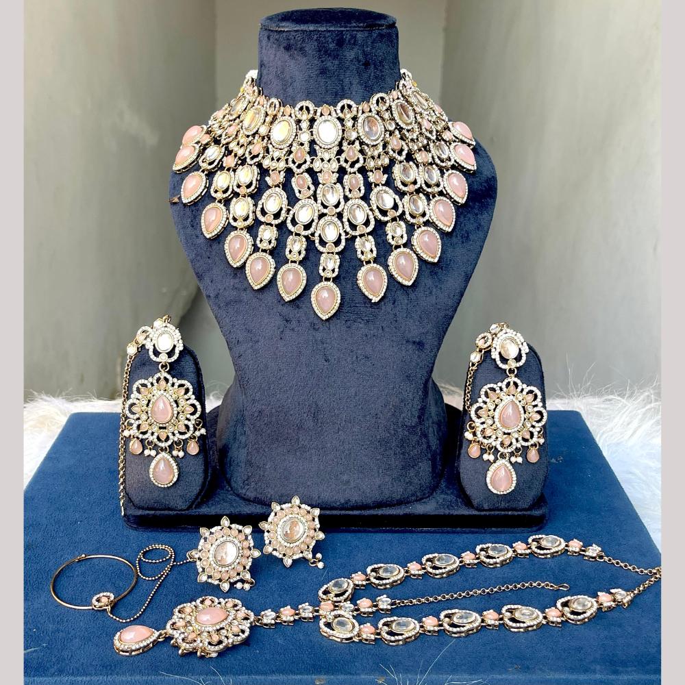 Hira Collections Designer Kundan Stone Semi Bridal Necklace Set