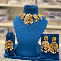 Hira Collections Traditional Gold Finish Pearl Choker Necklace Jewellery Set  