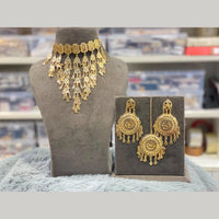 Hira Collections Traditional Gold Finish Choker Necklace Jewellery Set  