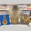 Hira Collections Traditional Gold Finish Pearl Necklace Jewellery Set  